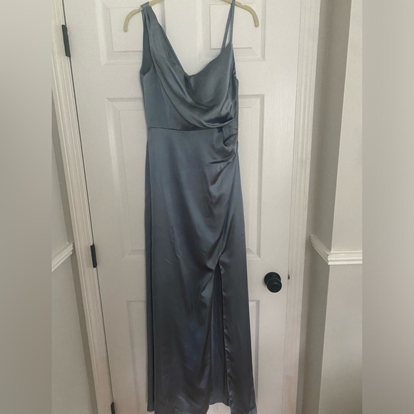 Maxine Satin Dress in Blue - Picture 2 of 4